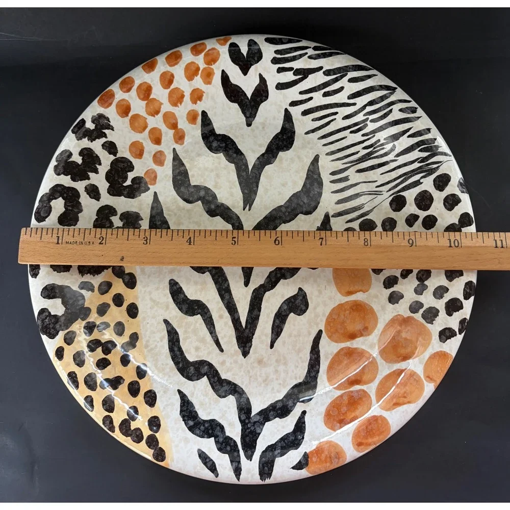 Set of 2 Animal Print Ceramic Plates Mixed Leopard Zebra Giraffe Vintage Kitchen